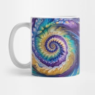 Tie Dye Geometric Pattern in Purples, Blues, Greens and Gold Mug